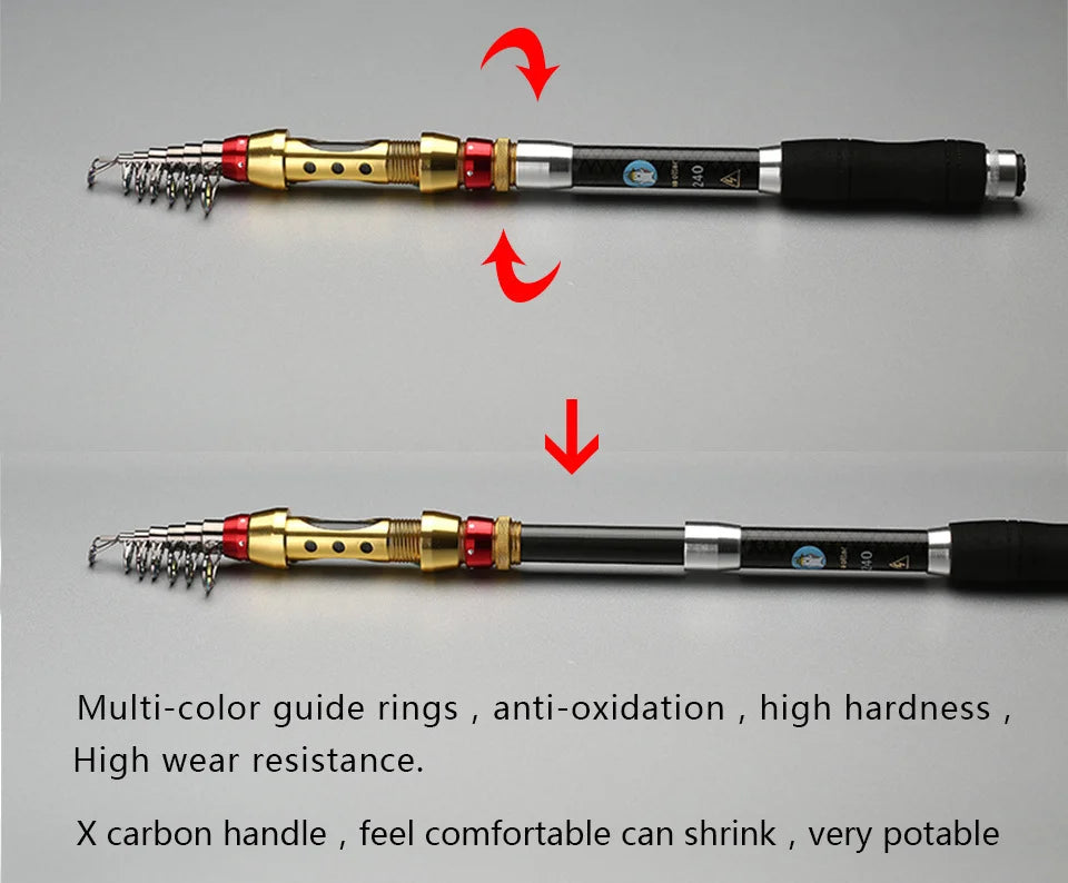 Yernea Carbon Fiber Telescopic Fishing Rod – 99% Carbon, 1.8-3.6M Spinning Sea Rod for Saltwater & Freshwater